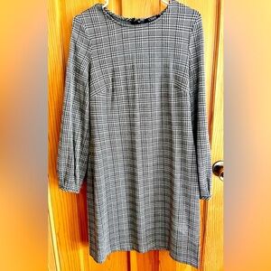 Chaps Plaid Long Sleeve Dress Size 10 Houndstooth Plaid Preppy Classic Trendy